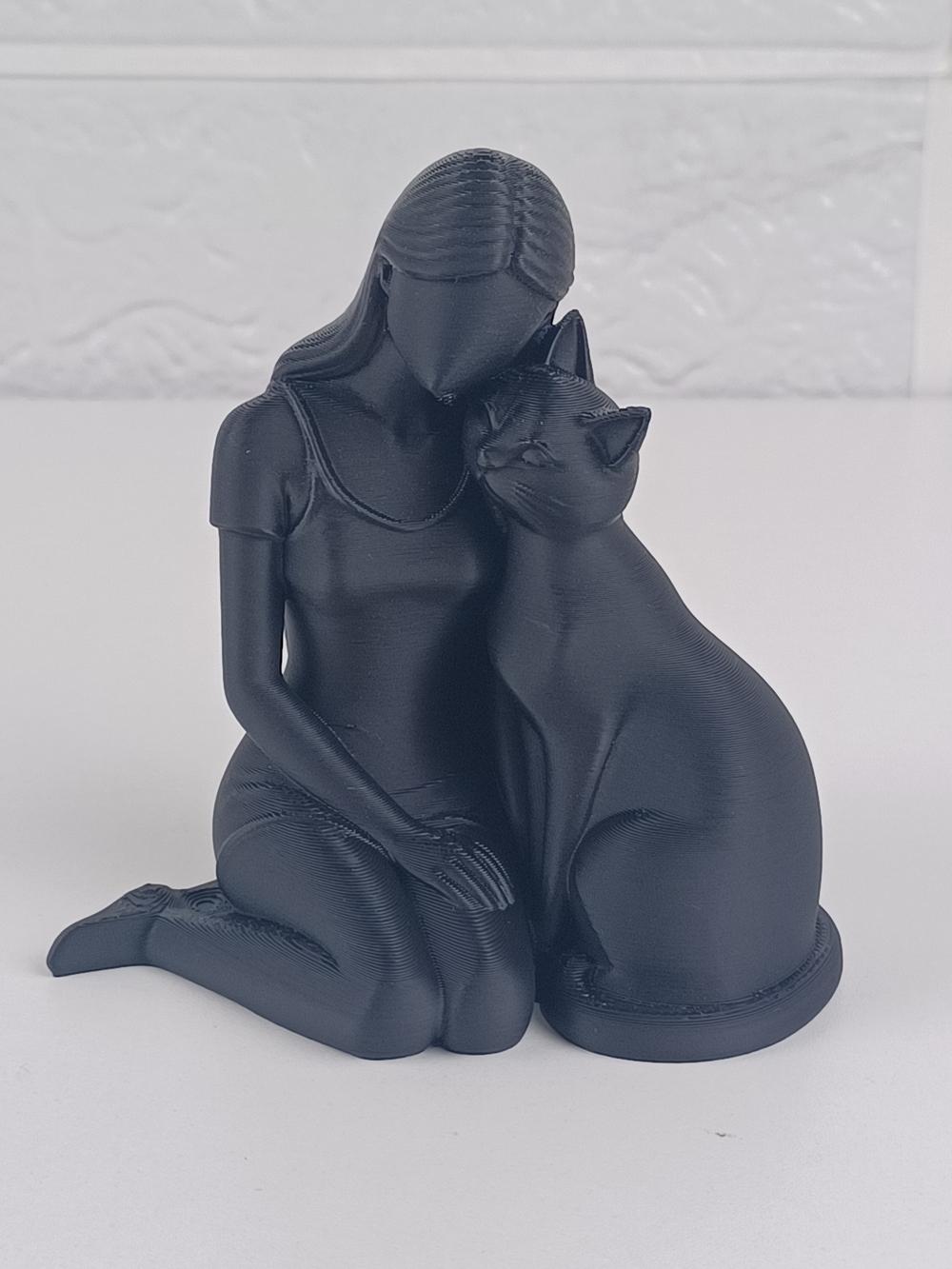 Matte Black Woman and Cat Figurine - Decorative Home Accent